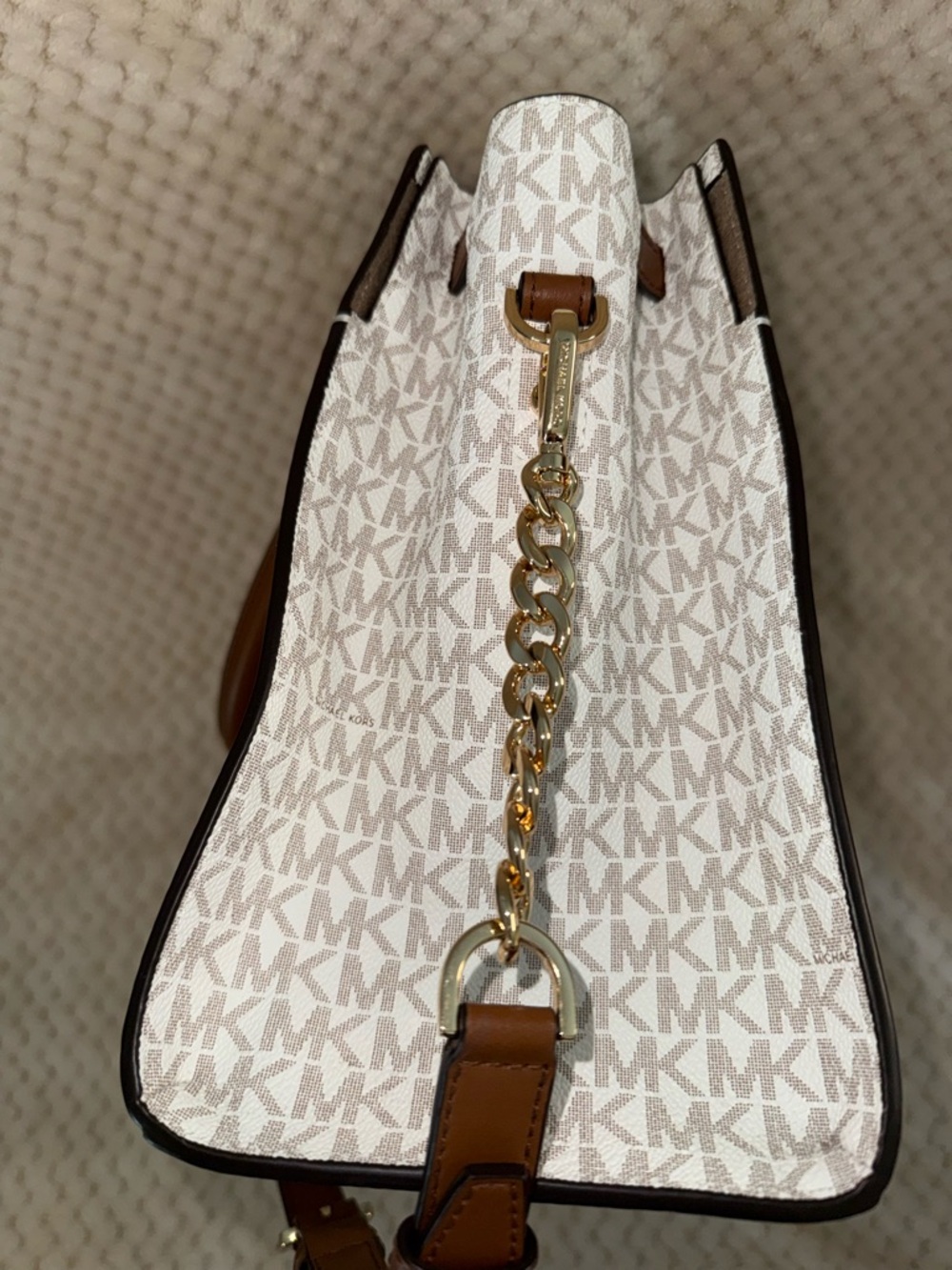Michael Kors White, Pink & Brown Nouveau Hamilton Purse - Picture 10 of 11